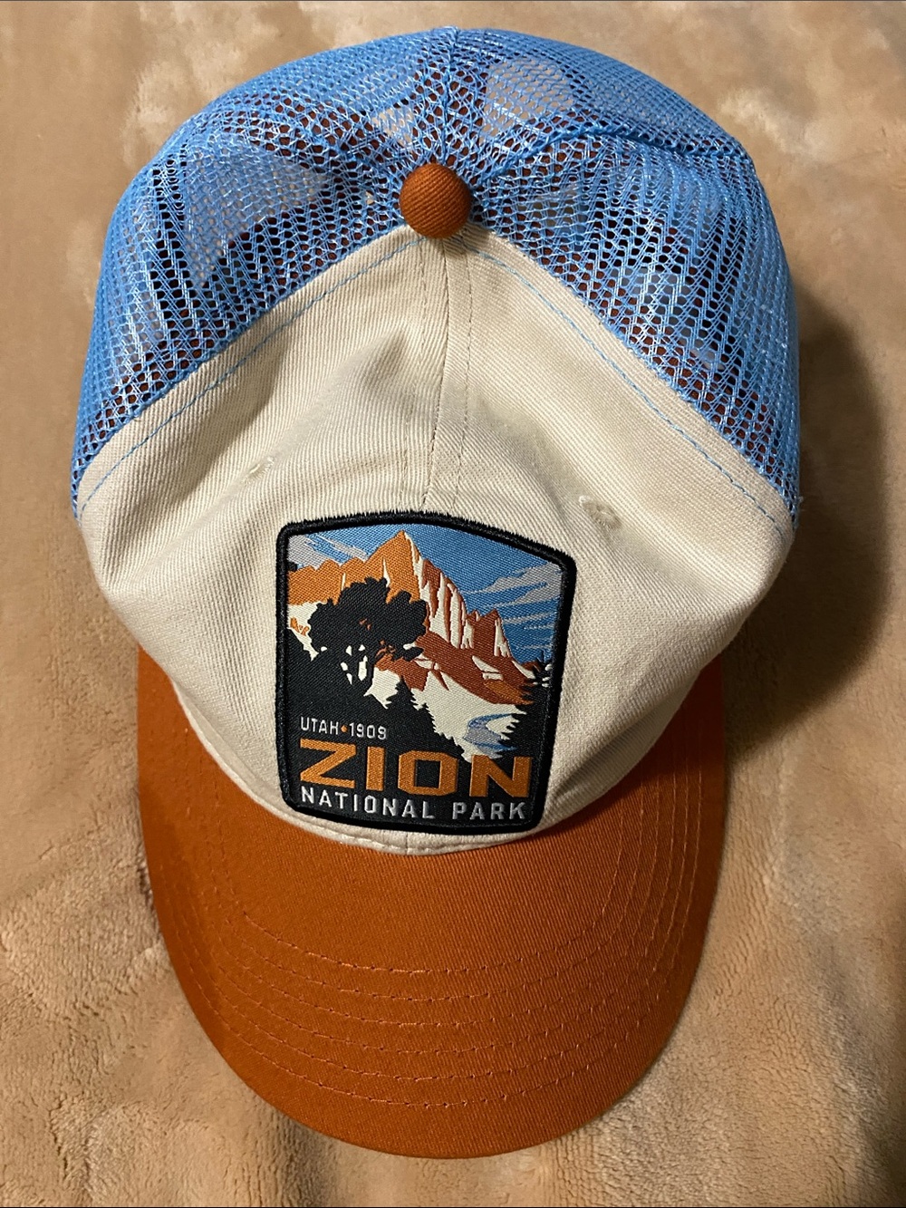 Zion National Park Trucker Hat - Blue, Cream & Rust